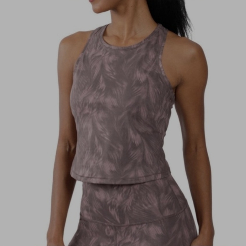 90 Degree Feather Palm Tree Crop Top Tank Color:Mauve Size XS